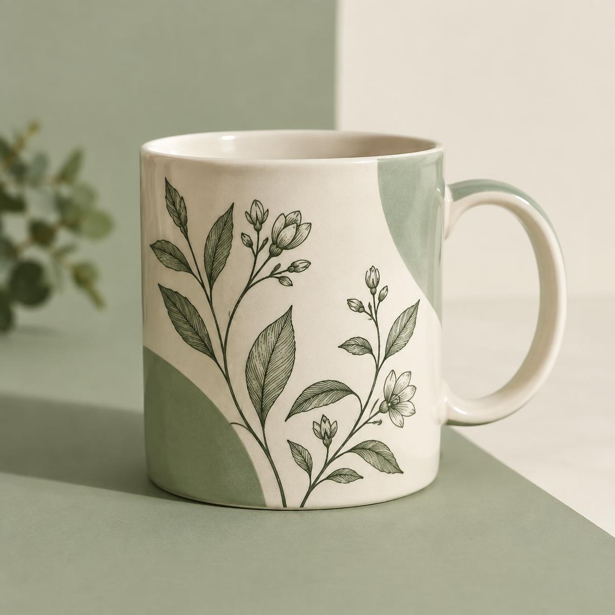 Botanical Line Mug in a colour-block studio setting